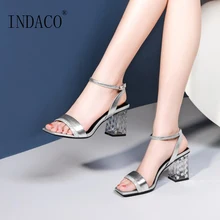 Women Sandals 2019 Leahter Shoes Summer Thick Heel Sandals Bling Ankle Strap High Heels Shoes цена Women Sandals 2019 Leahter Shoes Summer Thick Heel Sandals Bling Ankle Strap High Heels Shoes цены онлайн