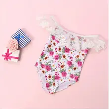 Милый купальник для девочек; детский слитный купальник принцессы с цветами и волнами; длина плеч; купальник в горошек