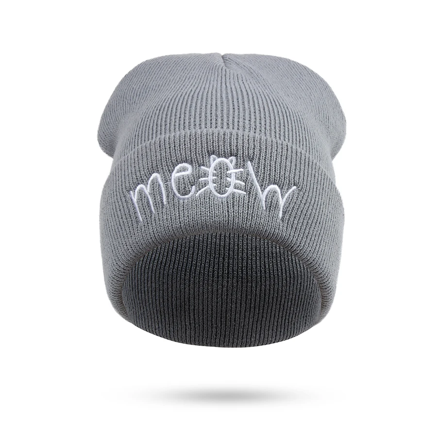 Вязаная лыжная шапочка с вышивкой Meow унисекс|winter hats for women|winter hathats women |