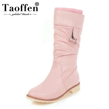 

TAOFFEN Women Mid Calf Boots Plush Fur Winter Shoes Women's Round Toe Warm Shoes Short Boots Elastic Knitting Shoes Size 34-43