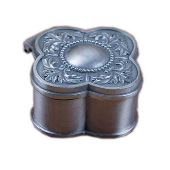 

Four Leaf Clover Shaped Antique Pewter Metal Jewelry Trinket Box