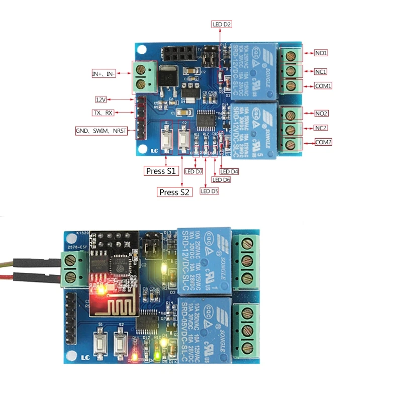 

WIFI Relay Module ESP8266 IOT APP Controller 2-Channel For Smart Home 12V #Sep.07