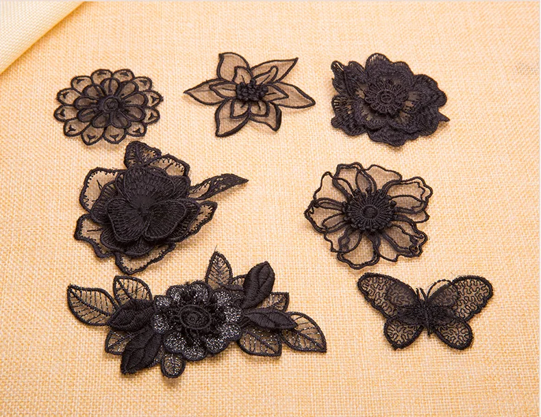 MIX 7 colors Black Lace Patch Decals Assort Clothing DIY Embroidery