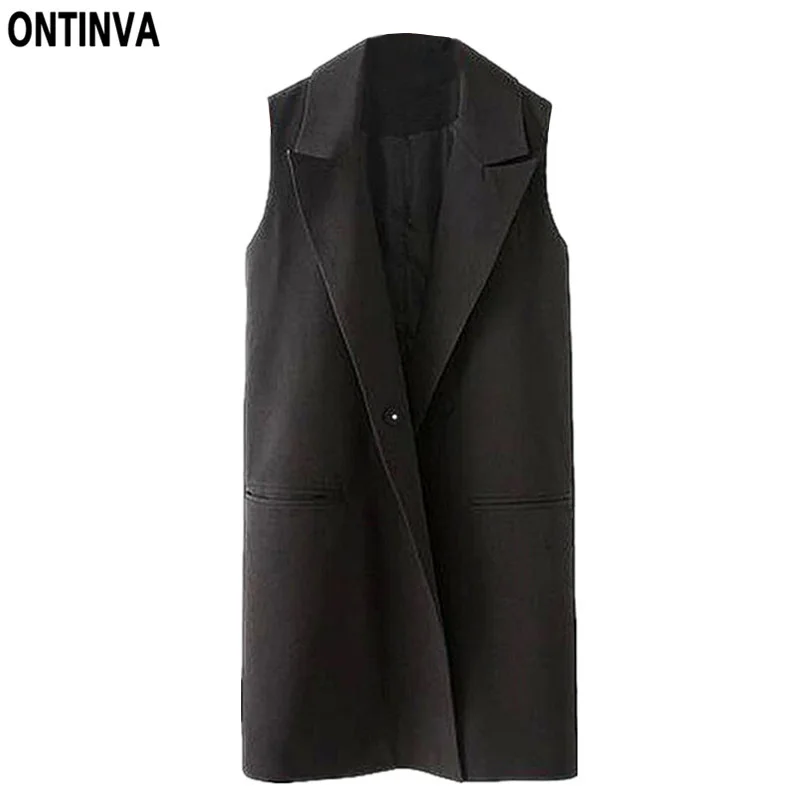 2018 Black Long Vest Woman Sleeveless Blazer Coat Black Vests of Women