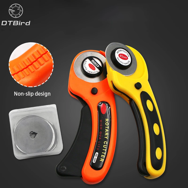 

45mm Patchwork Hob Roller Wheel Round Knife Cutter With Blade Rubber Ring Cutting Blade Handle Roller Sewing For Fabrics Tools