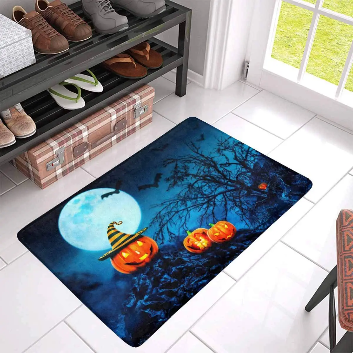 Hellowen Pumpkins со свечами в ночное время коврик с изображением леса для внутреннего
