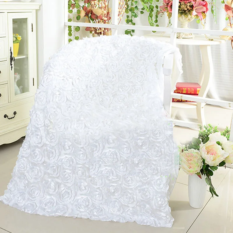 1.45mx5Yard(145 см* 450 см) 3D атласная роза из кружевной ткани вышитая одежда швейная ткань для юбки свадебный ковер занавес украшение - Цвет: white