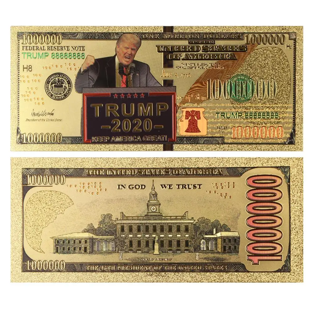 

10pcs 2020 US Donald Trump Commemorative Coin President Banknote Non-currency 1 Million Dollar Gold Foil Bill Collections Gift