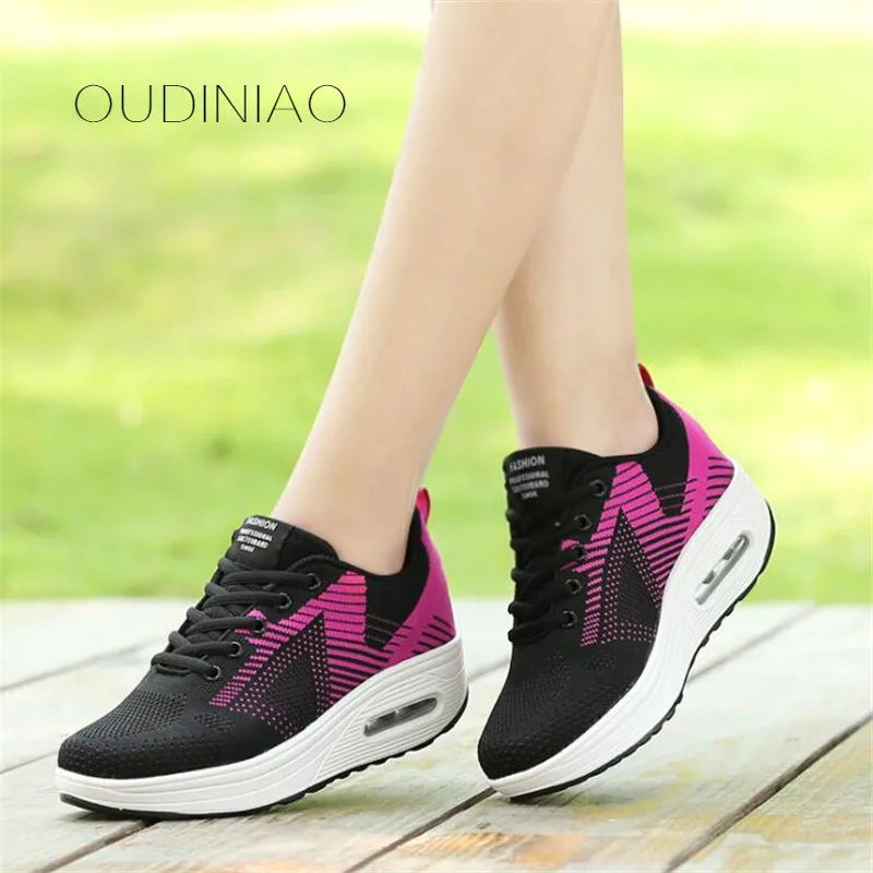 

New Women's Shoes Casual Sport Fashion Shoes Walking Flats Height Increasing Women Loafers Breathable Air Mesh Swing Wedges Shoe