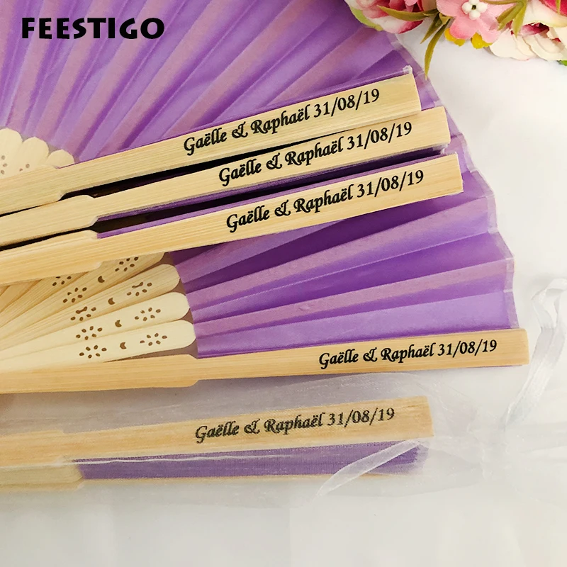 

100 Pcs Customized Wedding Silk Hand Fans Personalized Wedding Favors and Gifts For Guest Birthday Party Folding Hand Fans
