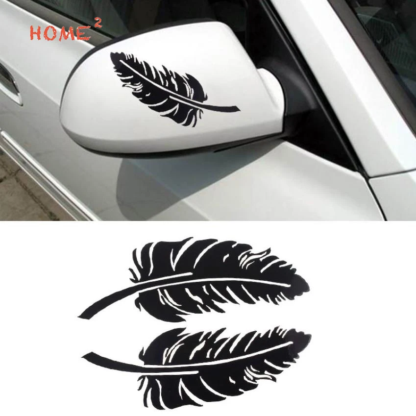 A Pair 14 5cm Car Styling Feather Glue Mirror Stickers Auto Decorative
