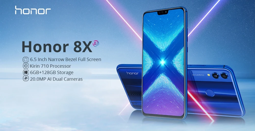 Оригинальный huawei honor 8X global rom 6,5-дюймовый экран 3750 mAh батарея двойная задняя 20MP камера Android 8,2 многоязычный смартфон