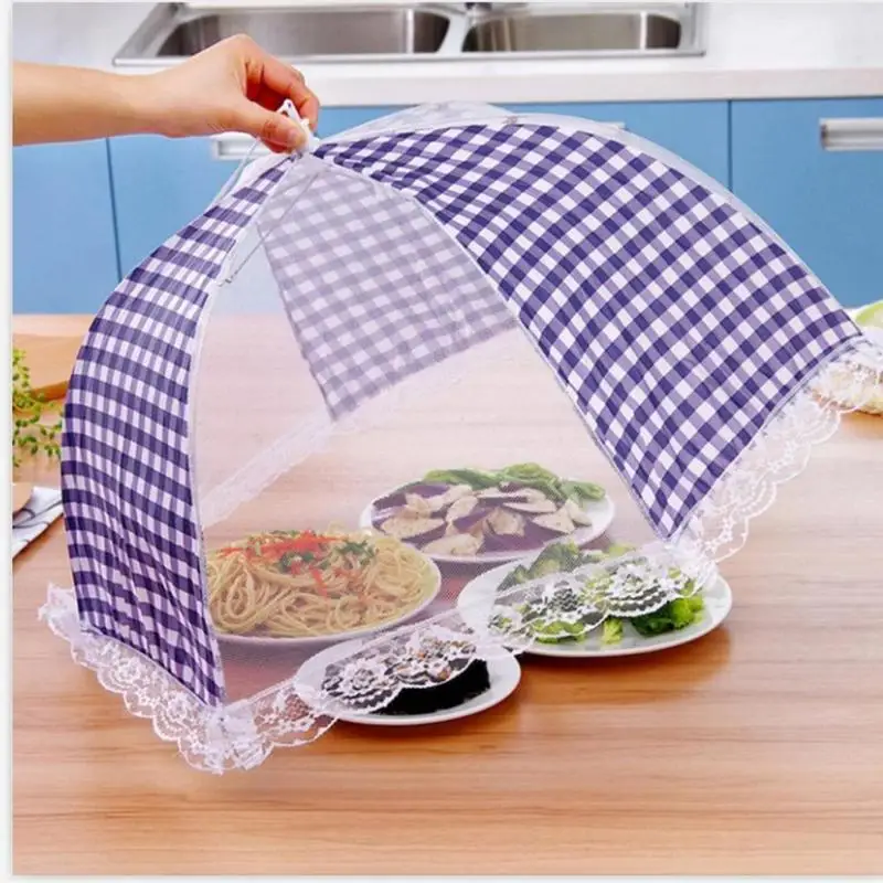 

Kitchen Folding Food Cover Hygiene Grid Style Dish Dustproof Anti Fly Mosquito Umbrella Foldable Mesh Food Dish Picnic