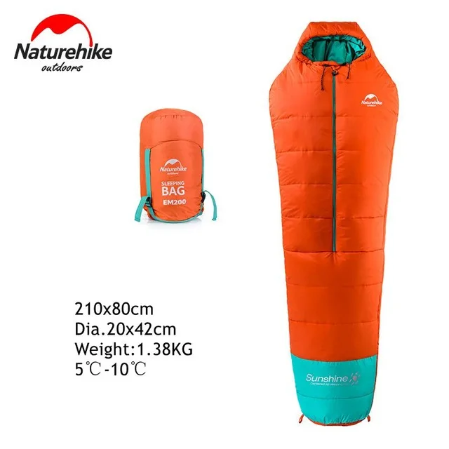 EM200 orange Naturehike, 0-10 градусов, мумия, хлопковый спальный мешок, открытый, для кемпинга, для взрослых, спальный мешок, водонепроницаемый, Сверхлегкий, теплый, спальные мешки - Цвет: EM200 orange
