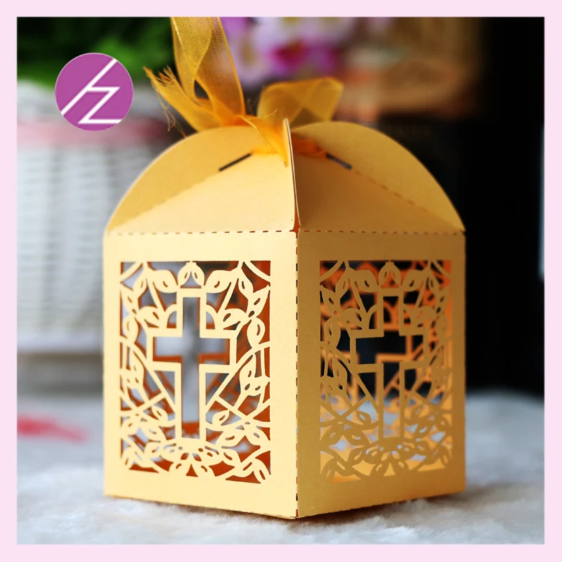 100Pcs laser cut cross Pattern favor box for baby shower Christening