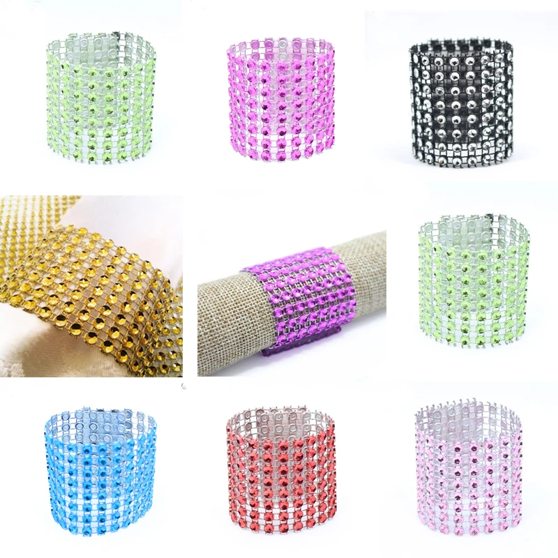 

50 Pcs\lot Napkin Rings Eco-Friendly PE Rhinestone Mesh Wrap Napink Ring Holder For Wedding Hotal Home Chair Table Decoration