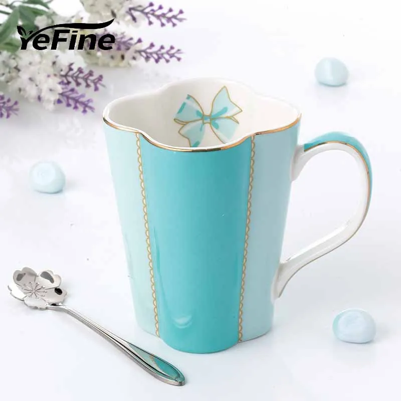 

YeFine Advanced Coffee Mugs Ceramic Four Leaf Clover Design Tea Cups And Mugs Porcelain 320 ML Christmas Gifts