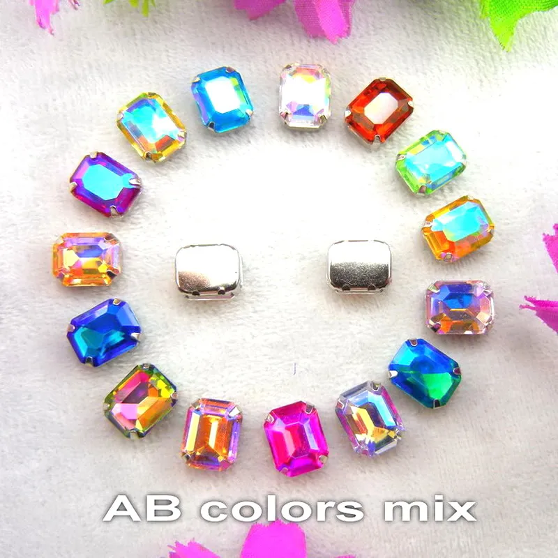 AB цвета серебряный коготь настройки 7 размеров прямоугольной формы стекло Кристалл пришить Стразы Бисер для одежды аксессуары отделка - Цвет: A16 AB colors mix