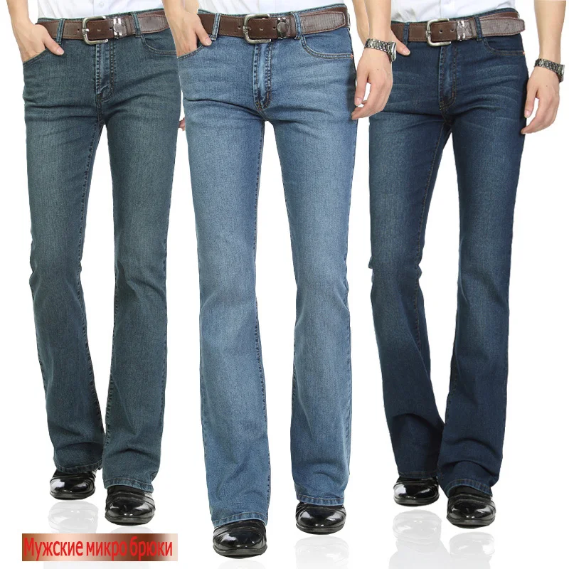 Высококачественные Стрейчевые расклешенные джинсы для мужчин, Умные повседневные джинсы-клеш, деловые расклешенные брюки, большие размеры, брюки, размер 26~ 40