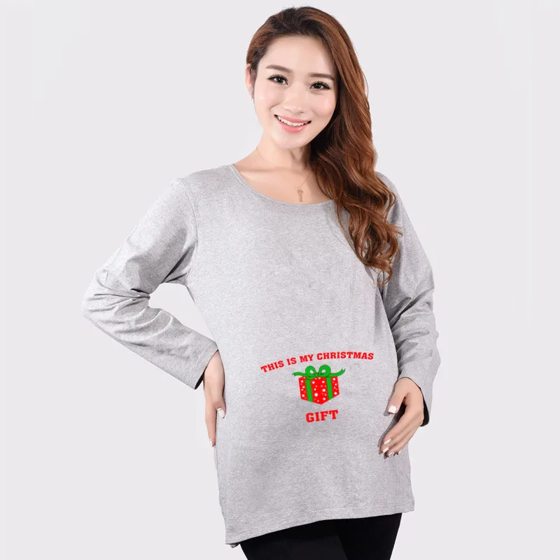 

Hot pregnancy shirts long sleeve maternity tops Christmas gift print pregnant t-shirts cotton maternity clothes funny tees L-XXL