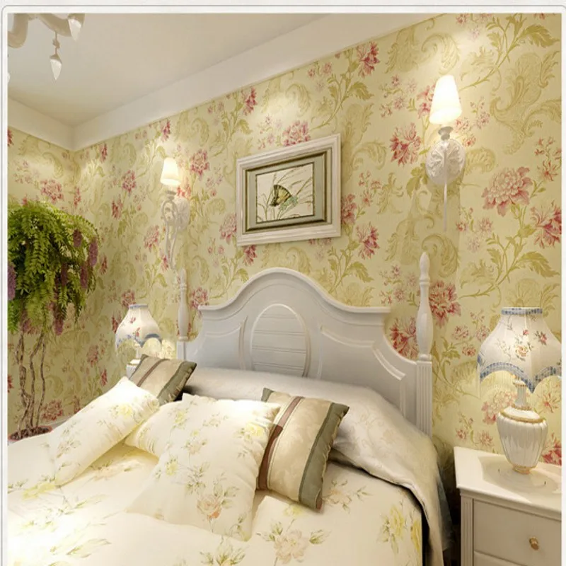 

Free Shipping French Pastoral Warm Wallpaper Living Room Bedroom Bedside Background lobby studio Wallpaper