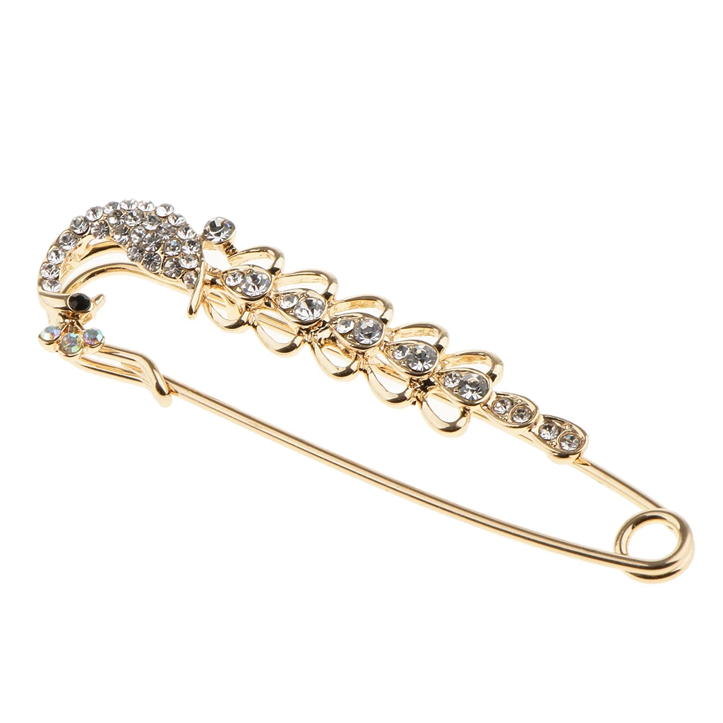 Phenove Crystal Peacock Safety Pin Brooches Clip for Ladies Scarf Cardigan Coat Gown Brooch Pin for Wedding Party