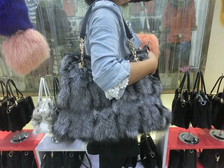 Multicolor real fox fur bag dyed fox head fur shoulder bag for girl (11)