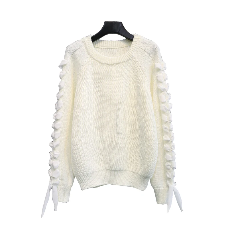 Rlyaeiz Fashion Thicken Sweater Women 2018 Autumn Winter Knitted Pullover Sweaters Lace Up Bow O-neck Long Sleeve Knitwear | Женская