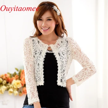

2020 Women Long Sleeve Lace Jacket Casual Lace Appliqued Shawl Wild Bridal Party Wedding Wrap Short Coat