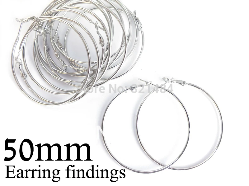 

200piece 50mm Rhodium plated Nickel Dull silver french hook earring backs nickel free hoop earring findings