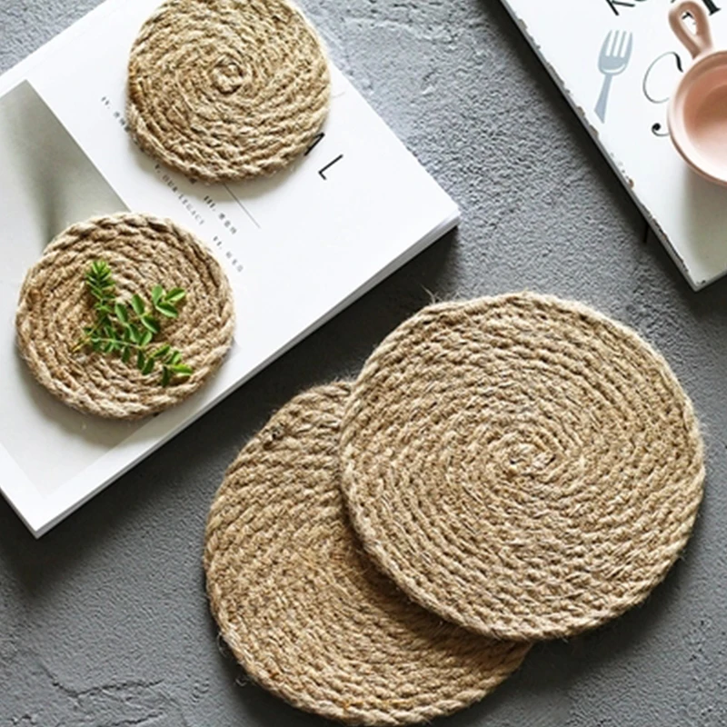 Rattan Placemats Straw Cup Coasters Dining Table Mat Heat Insulation