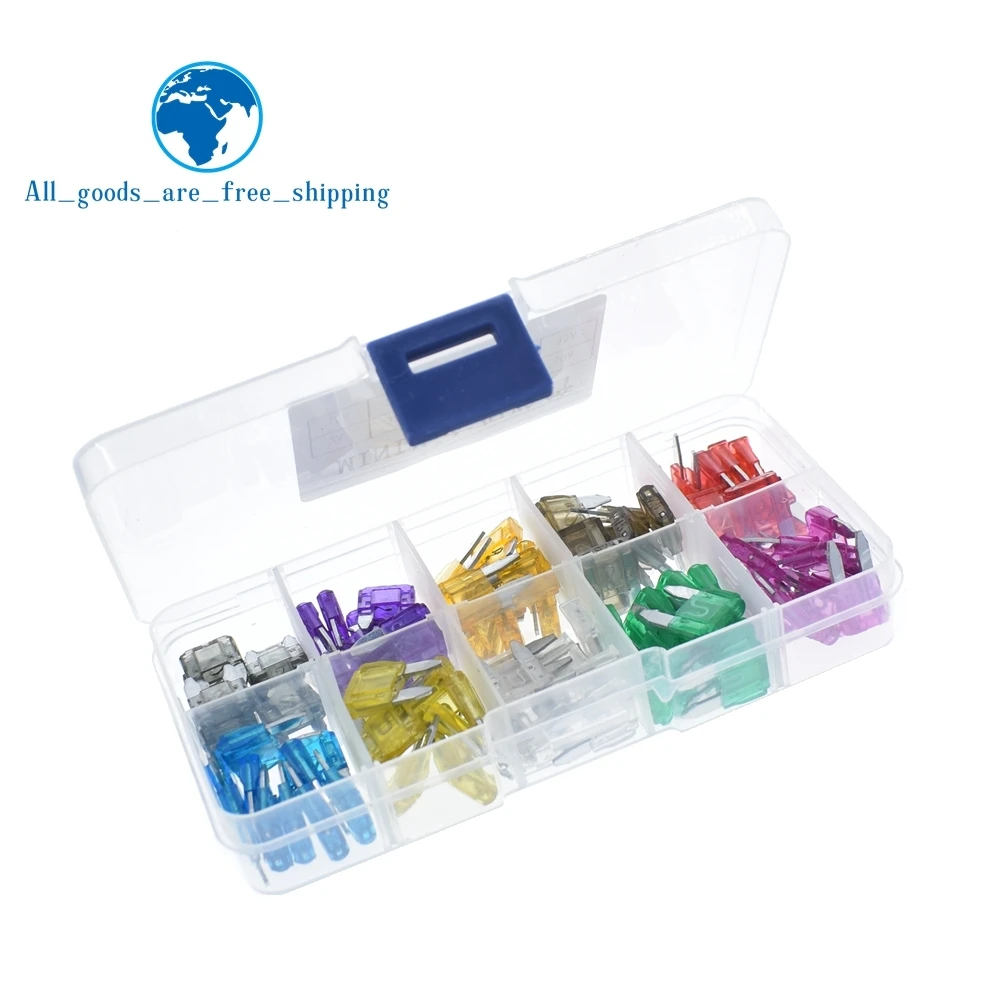 

100pcs/lot Car Auto Medium Size Standard Blade Fuse Box Plastic Box Assortment with 2A 3A 5A 7.5A 10A 15A 20A 25A 30A 35A Fuses