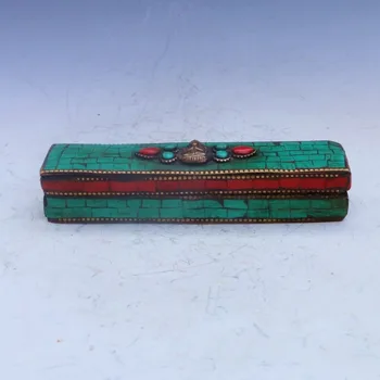 

old chinese Tibet Buddhist Turquoise Dorje Phurpa Pestle Vajra statue + Box