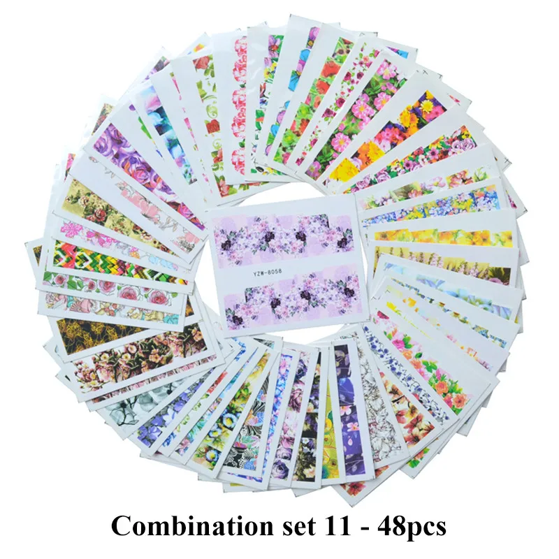 Дизайн наклейки для ногтей черный лист Цветочный Фламинго Водные Наклейки маникюрные украшения для маникюра Набор слайдеров фольга - Цвет: 48 Sheets
