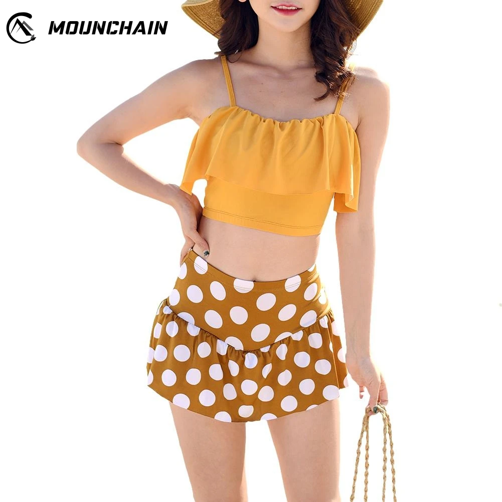 

Women Beach Suit Cute Sweet Ruffle Tops Wave Point Shorts Swimsuit Girls Dress