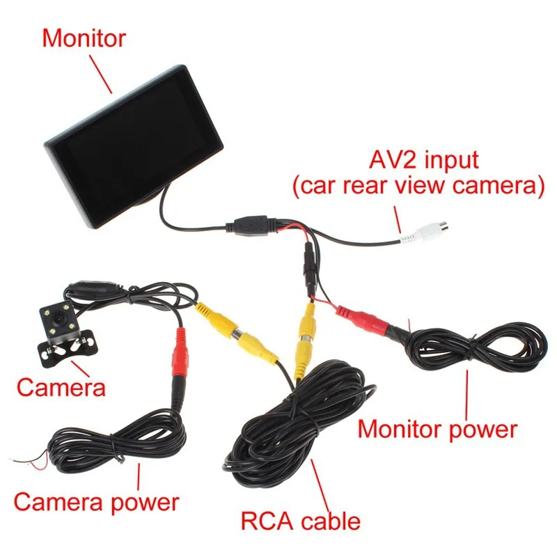 4,3 дюймов цветной TFT lcd монитор заднего вида для парковки автомобиля монитор заднего вида 2 видео входа для камеры заднего вида DVD