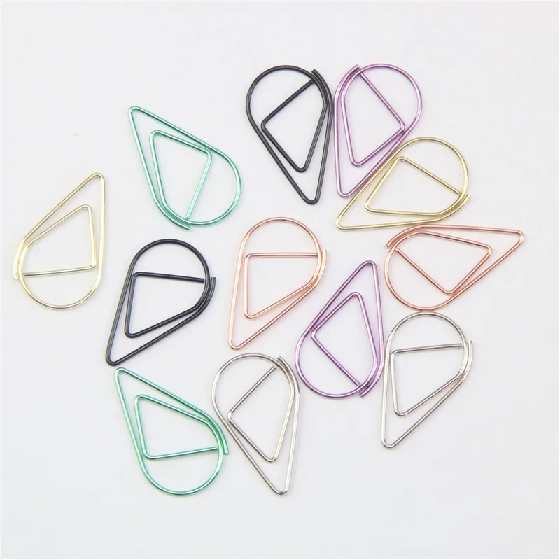 Brief Style 12 pcs/pack 6 Colors Waterdrop Shaped Metal Paper Clip Bookmark Stationery School Office Supply Escolar Papelaria