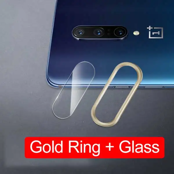 Для Oneplus 7 Pro Чехол из закаленного стекла для Oneplus 7 6T 6 Камера защитное кольцо бампер чехол и объектив Защита экрана стеклянная пленка - Цвет: Gold Ring Glass