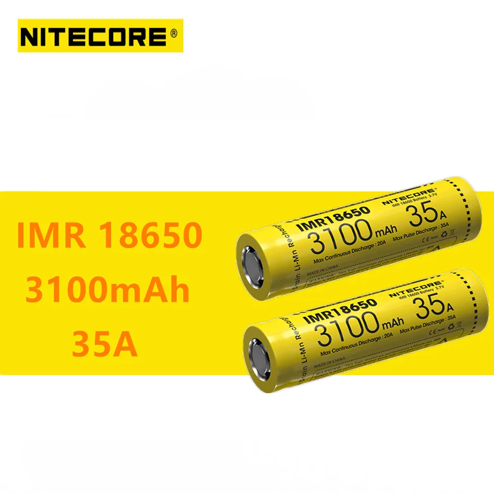 Аккумулятор Nitecore IMR18650 IMR 18650 3100 мАч 35 А 3 7 в 2 шт.|Перезаряжаемые батареи| |
