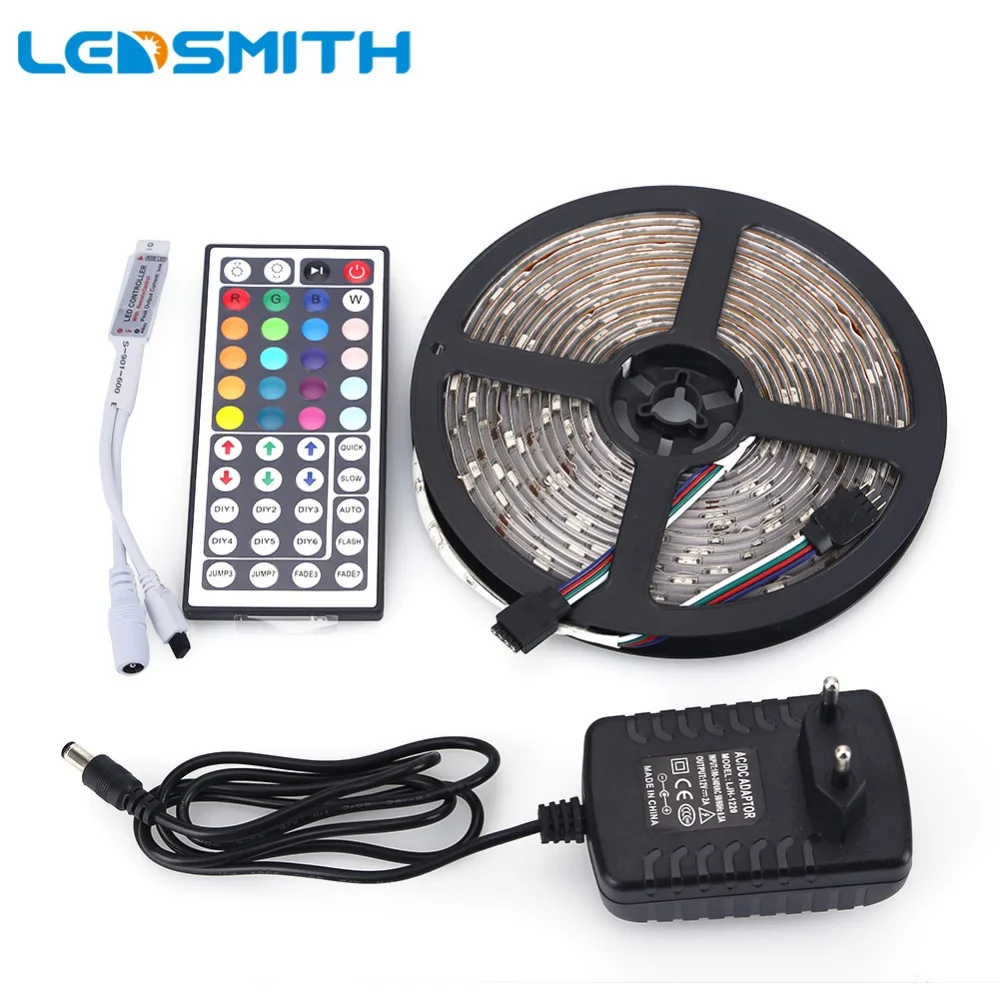 

RGB LED Strip 5050 Waterproof 5M 150LEDS SMD +44Key Remote Controller + 12V 2A Power Adapter Outdoor LED Diode Tape Ribbon Light