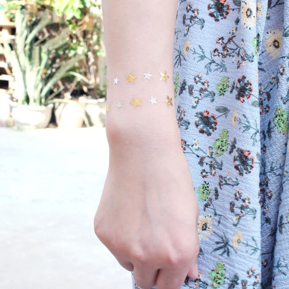 

Tattoo Sticker Waterproof Cute Star Moon Pattern Face Jewels Festival Party Body Gold Silver Tattoos Stickers Make Up Japanese