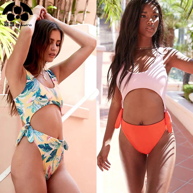 

QIANG YI 2018 Summer Styles Push Up Bikini Set Sexy Swimsuit Women Swimwear Female Hollow Bathing Suit Beachwear Strappy Leaf