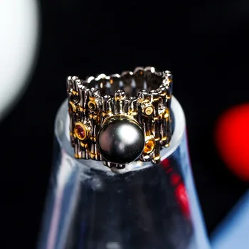 

Cross-border for speed sell pass hot hot style Tahiti black pearl ring Silver color treasure jewelry micro for