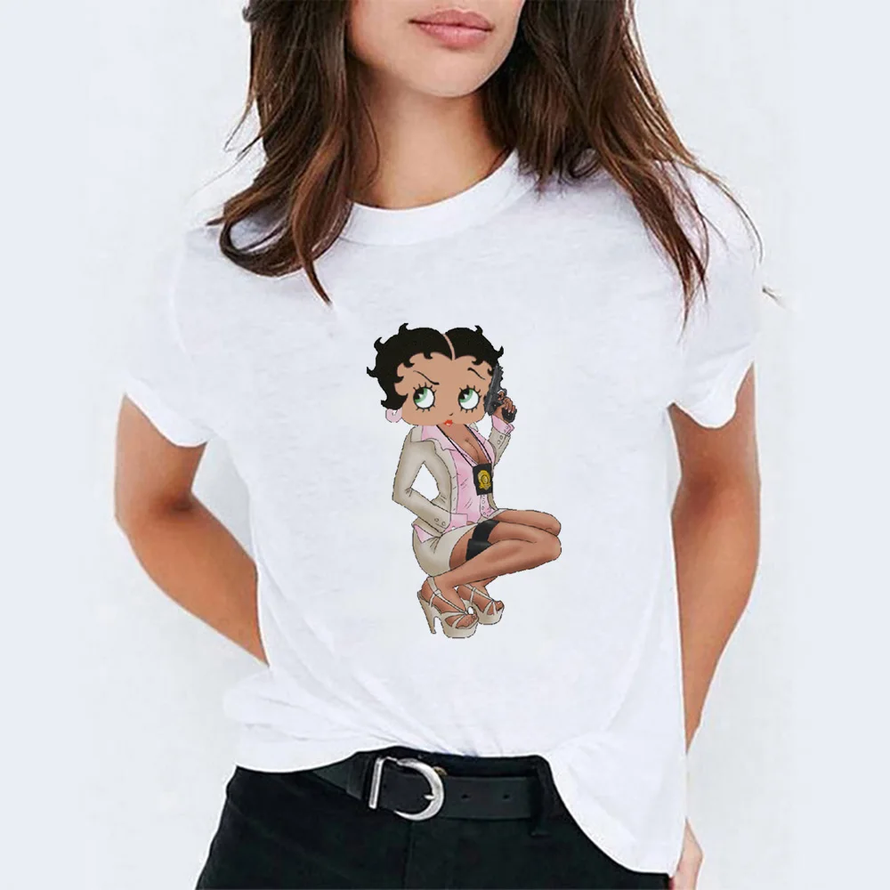 Женская летняя футболка Betty boop, модная женская футболка tumblr из хлопка с коротким рукавом, подарок для вашей девушки, vogue femme - Цвет: WH