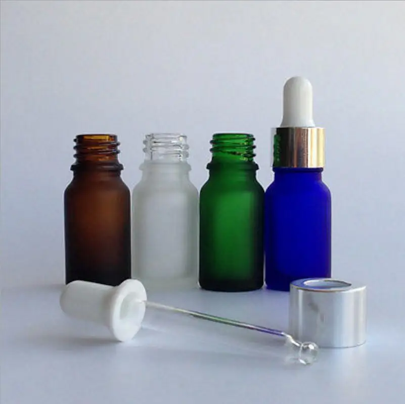 100PCS 10ml Frosted Glass oil bottle with silver collar ...
