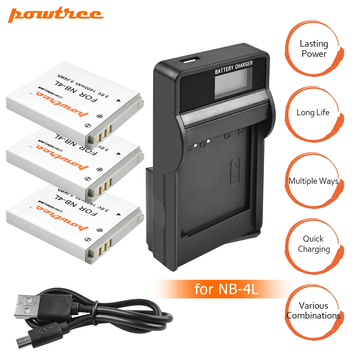 

3X 1400mAh NB-4L NB 4L NB4L Batteries+LCD USB Charger for Canon IXUS 60 65 80 75 100 I20 110 115 120 130 IS 117 220 225 L15 L20