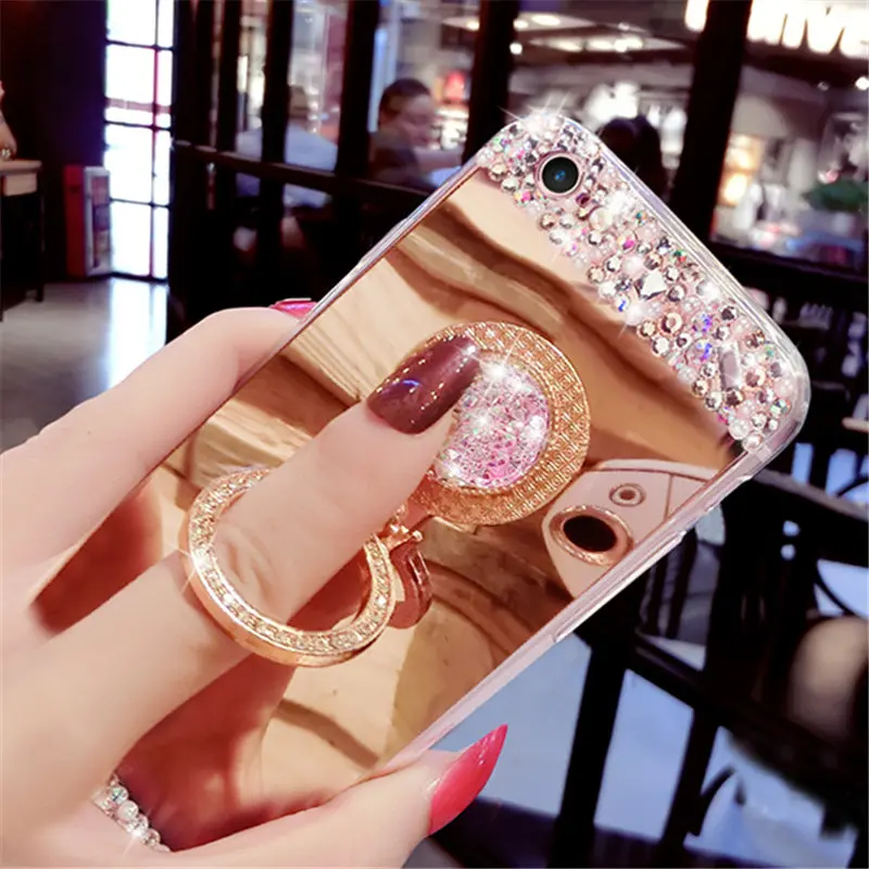 

360 Rotation Ring KickStand Telefon Kilifi Mirror Diamond Case for Huawei P9 P10 P20 Lite Pro Mate 8 9 10 Honor 9 10 Tpu Funda