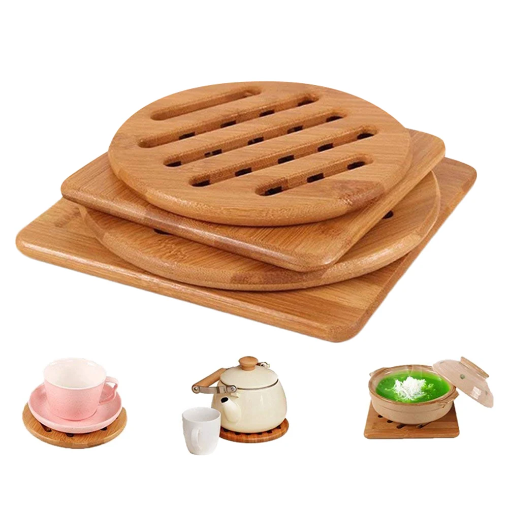 

Sale 1PC 18cm Bamboo Trivet Home Kitchen Bamboo Hot Pads Trivet Heat Resistant Pads Teapot Trivet Square and Round Types 10200E