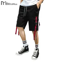 Be. YuMiao повседневные шорты-карго в стиле хип-хоп с несколькими карманами и лентами в стиле панк уличная Мужская хип-хоп шорты для скейтборда бермуды masculina