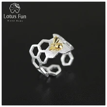 Lotus Fun Real 925 Sterling Silver Natural Handmade Fine Jewelry Creative Honeycomb Open Ring Home Guard